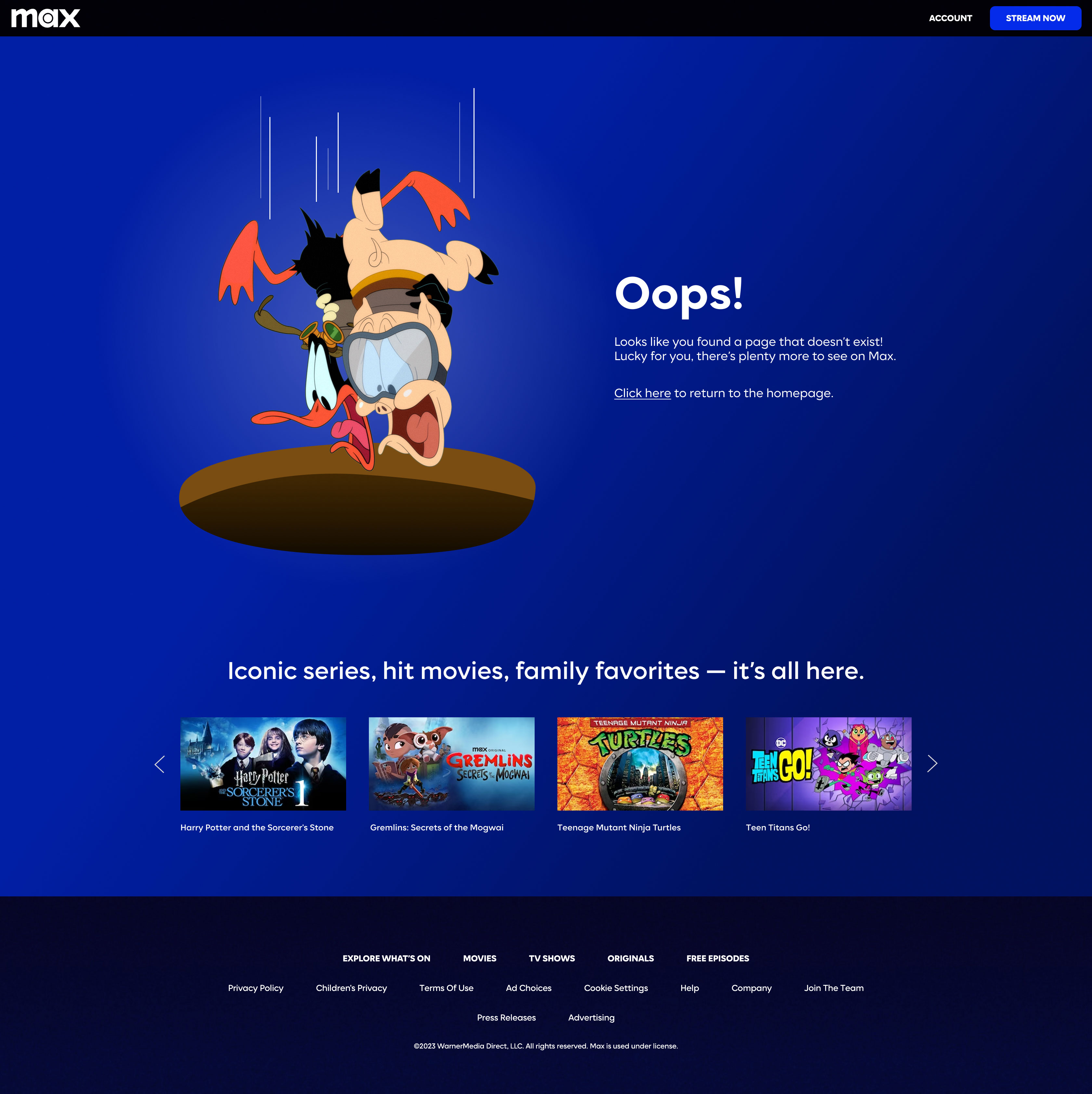 Max's 404 Error - Daffy Duck and Porky Pig Design